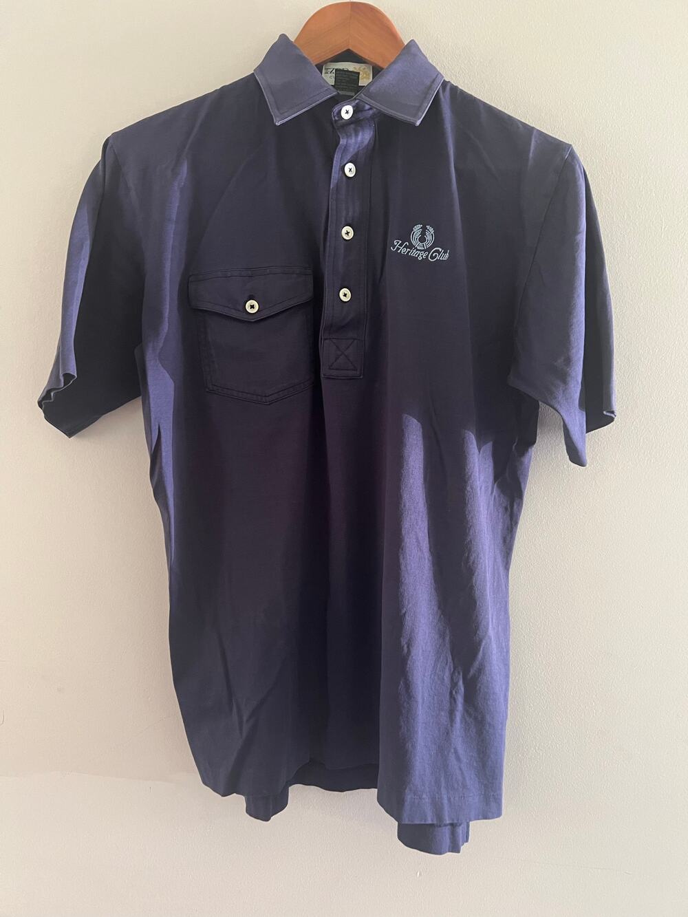 Vintage IZOD 100% Cottton Polo Shirt Heritage Club SC Navy Blue Size Medium JL